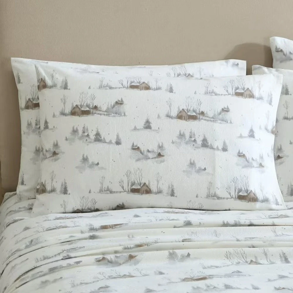 Lenox 6 Piece Flannel Sheet Set King Cottage Neutral 100% Cotton Winter Cabin